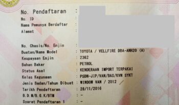 2012 Toyota VELLFIRE 2.4 Z DBA ANH20 (A) P/DOOR -TY full