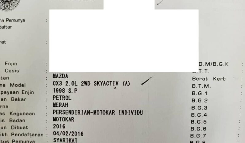 2016 Mazda CX-3 2.0 (A) SKYACTIVE SUNROOF P/START -TY full