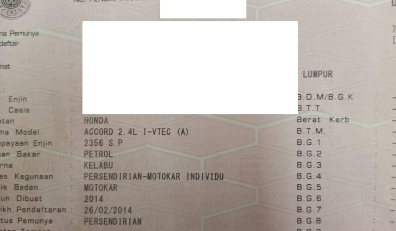 Honda ACCORD 2.4 VTi-L (A)FULL SERVICE RECORD -TY full