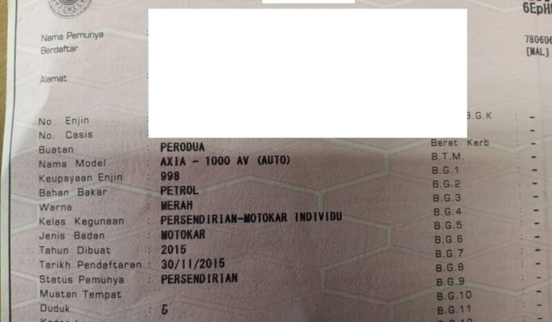 Perodua AXIA 1.0 ADVANCE (A) F/SERVICE RECORD -TY full