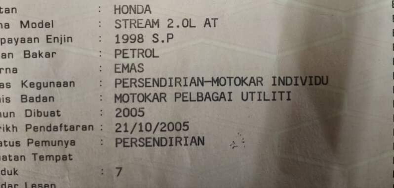 Honda STREAM 2.0 iVS I-VTEC (A) RN5 -TY full