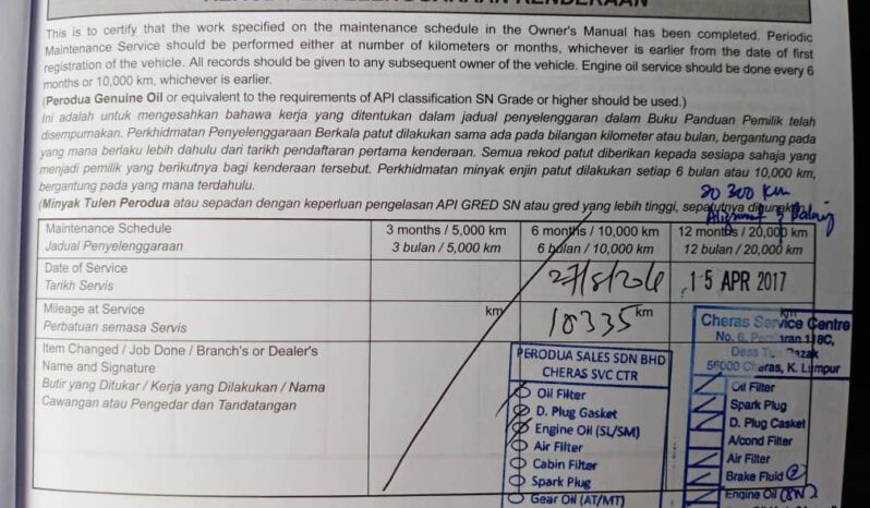 Perodua AXIA 1.0 ADVANCE (A) F/SERVICE RECORD -TY full